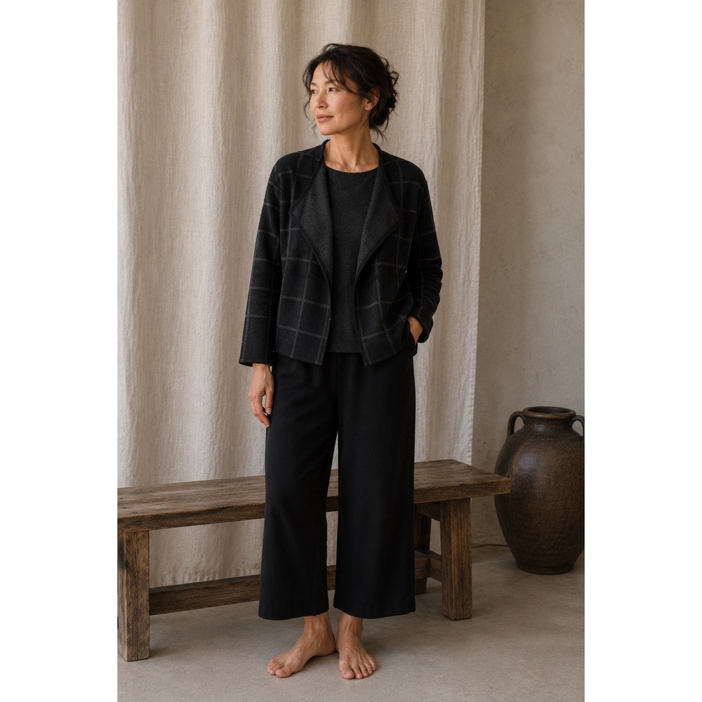 Eileen Fisher Cardigan Jacket Women Petite Medium Plaid Organic Linen Knit